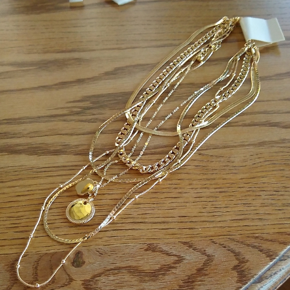 Layered Gold Colored Six Chain Convertible Necklace